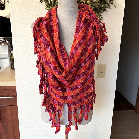 Hand Crafted Accessories - ❤️ Handmade Plaid Fringe Scarf Orange Purple Checkered Triangle Bandana Wrap